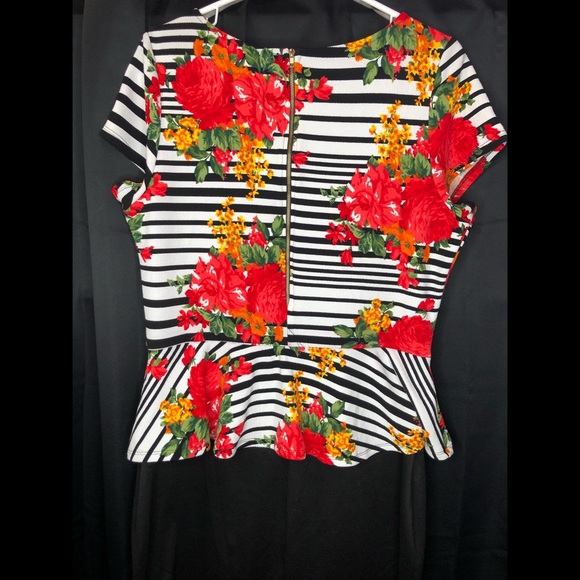 Plus Size Floral Striped Peplum Dress - Picture 2 of 3